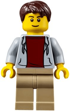 LEGO Light Bluish Gray Hoodie with Dark Red Shirt Dark Brown Tousled Hair (cty0707) minifigure
