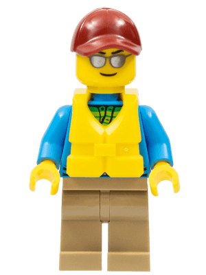 LEGO Angler Male Dark Red Cap Silver Sunglasses Life Jacket Center Buckle (cty0714) Town / City Minifigure