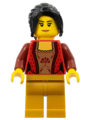 LEGO Female Corset with Gold Panel Front and Lace Up Back Pattern Pearl Gold Legs Black Hair (cty0724) Town / City Minifigure