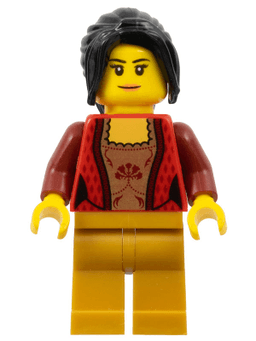 LEGO Female Corset with Gold Panel Front and Lace Up Back Pattern Pearl Gold Legs Black Hair Ponytail Long with Side Bangs (cty0724) minifigure