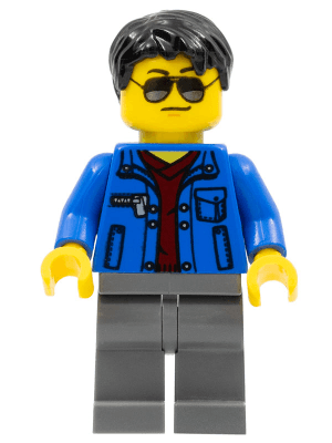 LEGO Blue Jacket over Dark Red V-Neck Sweater Black Short Tousled Hair Silver Sunglasses (cty0747) Town / City Minifigure