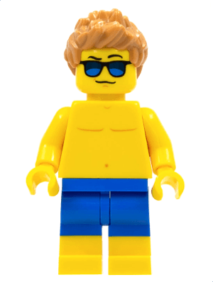 Beachgoer - Blue Male Swim Trunks and Sunglasses