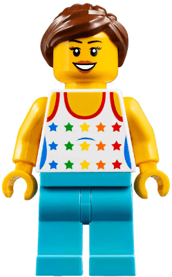LEGO Shirt with Female Rainbow Stars Pattern Medium Azure Legs Reddish Brown Ponytail Hair Black Eyebrows (cty0819) minifigure