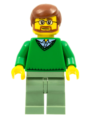 LEGO Green V-Neck Sweater Reddish Brown Hair Beard (cty0893) Town / City Minifigure