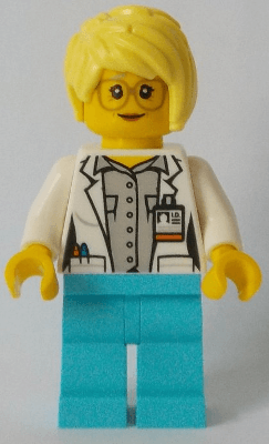 LEGO White Shirt over Light Bluish Gray Shirt Name Tag Medium Azure Legs Bright Light Yellow Female Hair Glasses (cty0901) minifigure