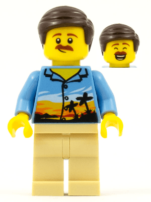 LEGO Hiker Male Parent Palm Tree Shirt Moustache Dark Brown Smooth Hair (cty0909) Town / City Minifigure