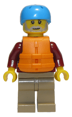 LEGO Man Orange Life Jacket Dark Azure Sports Helmet Beard (Rafter) (cty0913) Town / City Minifigure