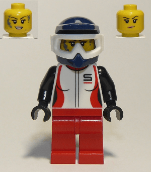 LEGO Trail Cyclist Female Red and White Racing Jacket Dark Blue Dirt Bike Helmet (cty0916) Town / City Minifigure