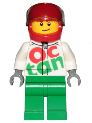 LEGO Race Car Driver White Octan Racing Suit with Silver Zipper Lopsided Smile (cty0922) Town / City Minifigure