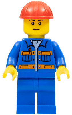 LEGO Blue Jacket with Pockets and Orange Stripes Red Construction Helmet (cty0925) Town / City Minifigure