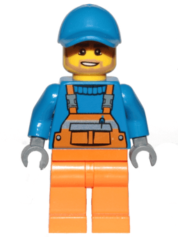 LEGO Overalls with Safety Stripe Orange Blue Short Bill Cap Dark Tan Angular Beard (cty0945) minifigure