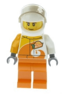LEGO Desert Rally Racer Driver with Orange 'ViTA RUSH' Logo and Dark Tan Eyebrows (cty0983) Town / City Minifigure