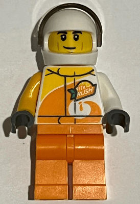 LEGO Desert Rally Racer Driver with Orange 'ViTA RUSH' Logo and Black Eyebrows (cty0983a) Town / City Minifigure