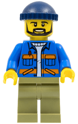 LEGO Dock Worker Male Olive Green Legs Dark Blue Knit Cap (cty0996) Town / City Minifigure