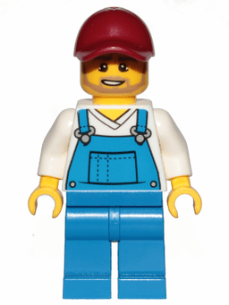 Gardener - Male, Blue Overalls over V-Neck Shirt, Blue Legs, Dark Red Cap, Beard