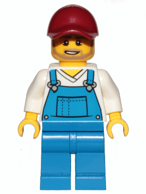 Gardener - Male, Blue Overalls over V-Neck Shirt, Blue Legs, Dark Red Cap, Beard