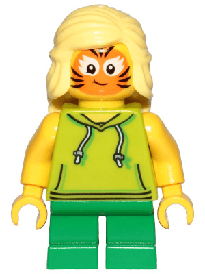 LEGO Girl Lime Hoodie Green Short Legs Orange Cat Face Paint (cty1014) Town / City Minifigure