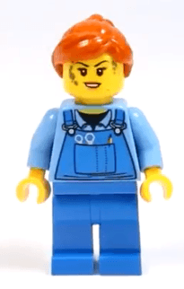 LEGO Mechanic Female Medium Blue Shirt and Blue Overalls Dark Orange Ponytail (cty1072) Town / City Minifigure