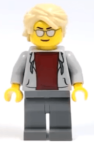 LEGO Sports Car Driver Light Bluish Gray Hoodie with Dark Red Shirt Tan Hair Swept Back Tousled (cty1073) minifigure
