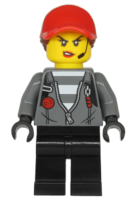 Police - Jail Prisoner Jacket over Prison Stripes, Female, Black Legs, Red Ball Cap with Reddish Brown Ponytail