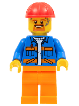 LEGO Blue Jacket with Diagonal Lower Pockets and Orange Stripes Red Construction Helmet (cty1161) minifigure