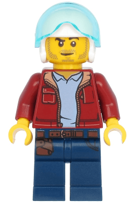 LEGO Man White Flight Helmet Trans-Light Blue Flight Visor Stubble (Helicopter Pilot) (cty1176) Town / City Minifigure