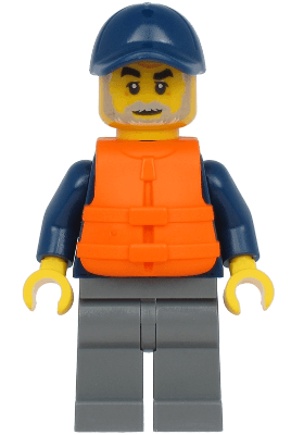 Deep Sea Explorers Boat Captain - Dark Blue Turtleneck Sweater and Cap, Dark Bluish Gray Legs, Life Jacket