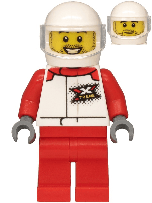 Helicopter Pilot - Male, White and Red Racing Suit with 'XTREME' Logo, Red Legs, White Helmet, Trans-Clear Visor, Stubble