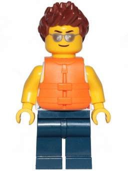 LEGO Tank Top with Surfer Silhouette Reddish Brown Hair Spiked Life Jacket 2 Straps Silver Sunglasses (cty1200) minifigure