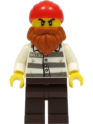 Police - Jail Prisoner 86753 Prison Stripes, Dark Brown Legs, Red Head Wrap, Dark Orange Beard