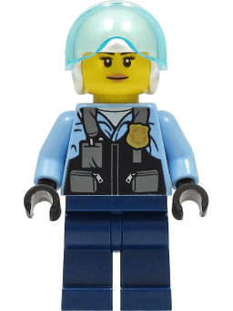Police - City Helicopter Pilot Female, Safety Vest with Police Badge, Dark Blue Legs, White Helmet
