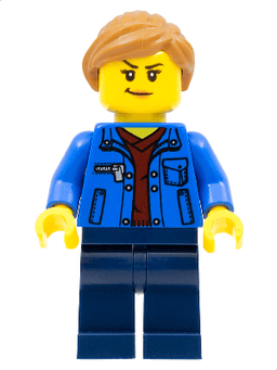 Stuntz Spectator - Female, Blue Jacket over Dark Red V-Neck Sweater, Dark Blue Legs, Medium Nougat Ponytail