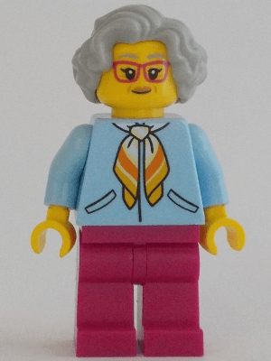 LEGO Woman Bright Light Blue Jacket Magenta Legs Light Bluish Gray Hair Magenta Glasses (cty1342) Town / City Minifigure