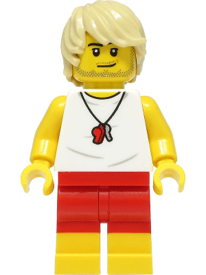 Beach Lifeguard - Male, White Shirt, Red Shorts, Tan Hair