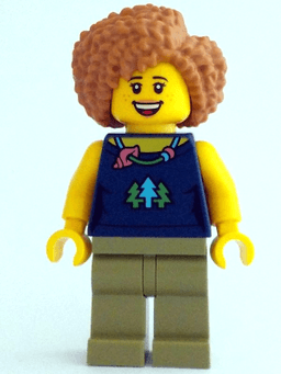 LEGO Female Dark Blue Top with Trees and Necklace Olive Green Legs Medium Nougat Hair (cty1523) minifigure