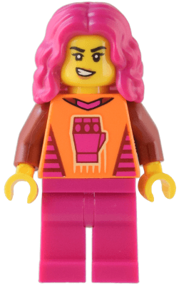 Gaming Tournament Participant - Female, Orange T-Shirt with Fist, Magenta Legs, Magenta Hair