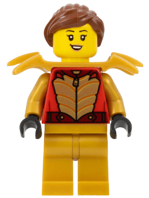 Stuntz Driver - Female, Red Racing Jacket with Gold Scales, Pearl Gold Legs, Pearl Gold Shoulder Armor, Reddish Brown Ponytail