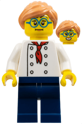 Pizza Chef - Female, White Torso with 8 Buttons, Dark Blue Legs, Nougat Hair, Glasses