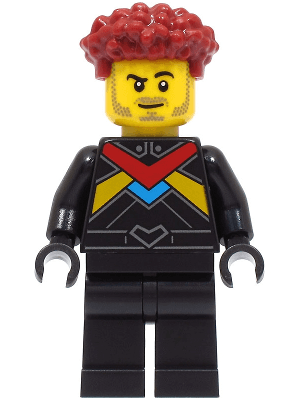 Race Car Driver - Male, Black Racing Suit with Red, Dark Azure and Bright Light Orange Stripes, Dark Red Hair