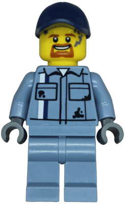 Tow Truck Driver - Male, Sand Blue Mechanic Uniform, Sand Blue Legs, Dark Blue Cap, Goatee, Splotches
