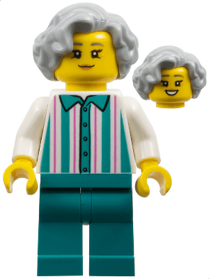 Harbor Shop Worker - Female, Light Bluish Gray Hair, White Shirt with Stripes, Dark Turquoise Legs