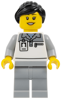 Formula 1 Mechanic - Female, Light Bluish Gray and White Polo Shirt, Light Bluish Gray Legs, Black Ponytail, Hearing Aid