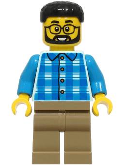 Dad - Blue and Dark Azure Plaid Shirt, Dark Tan Legs, Black Hair