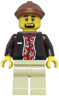 Taxi Driver - Male, Dark Brown Jacket over Red Hawaiian Shirt, Tan Legs, Reddish Brown Flat Cap