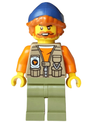 Fisherman - Dark Tan Vest over Orange Shirt, Olive Green Legs, Dark Blue Beanie, Dark Orange Hair