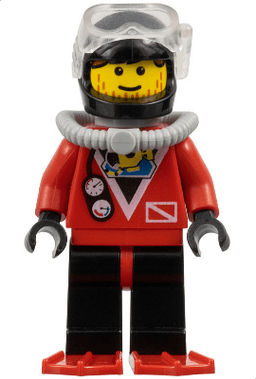 Divers - Red Diver 2, Black Legs with Red Hips, Black Helmet, Brown Bangs, Stubble, Red Flippers