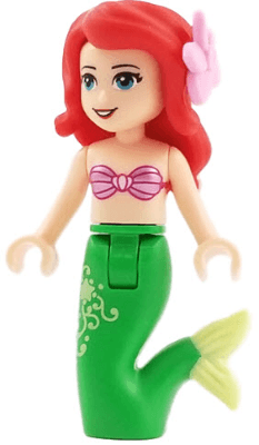 Ariel, Mermaid (Light Nougat) - Metallic Pink Shell Bra Top, Bright Green Tail with Star and Filigree, Medium Azure Eyes, Bright Pink Flower