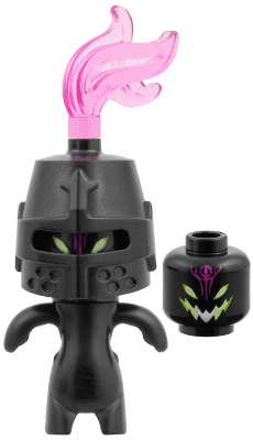 Grimspawn - Black Helmet Castle Closed, Trans-Dark Pink Plume, Forehead Tattoo