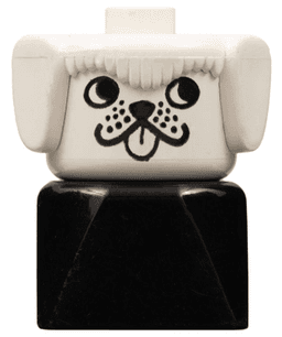 Duplo 2 x 2 x 2 Figure Brick Early, Dog on Black Base, White Head, looks Left