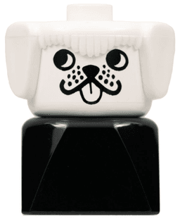 Duplo 2 x 2 x 2 Figure Brick Early, Dog on Black Base, White Head , looks Right